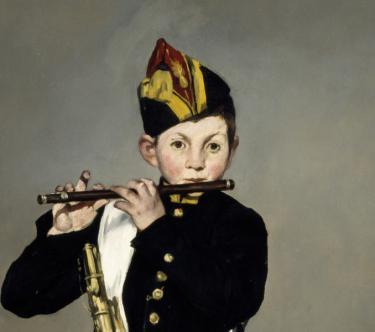 Détail d'un tableau d'Édouard Manet montrant un jeune joueur de fifre.